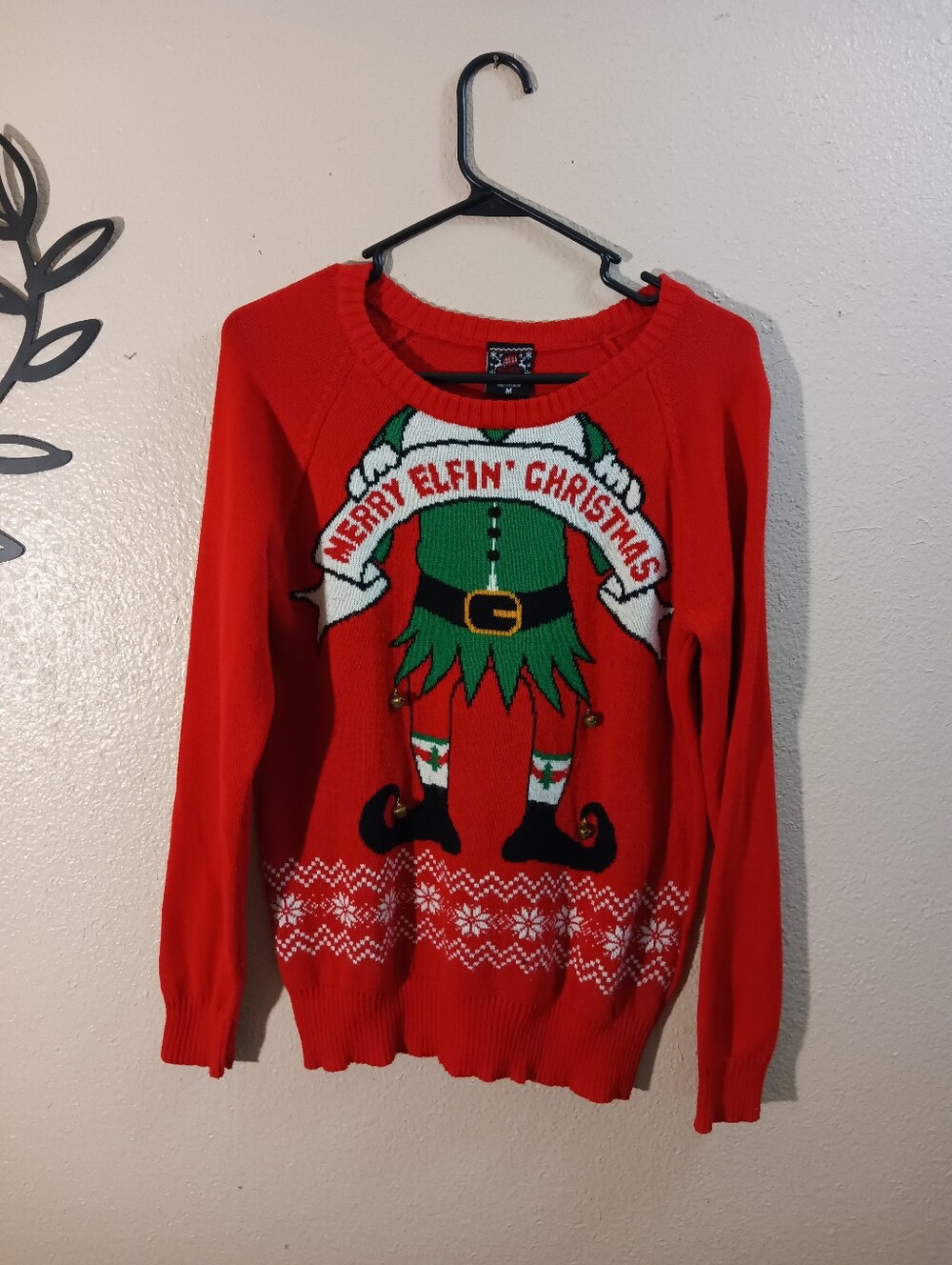 Holiday Sweater Merry Elfin' Christmas Elf Jingle Bell Ugly Christmas Sweater